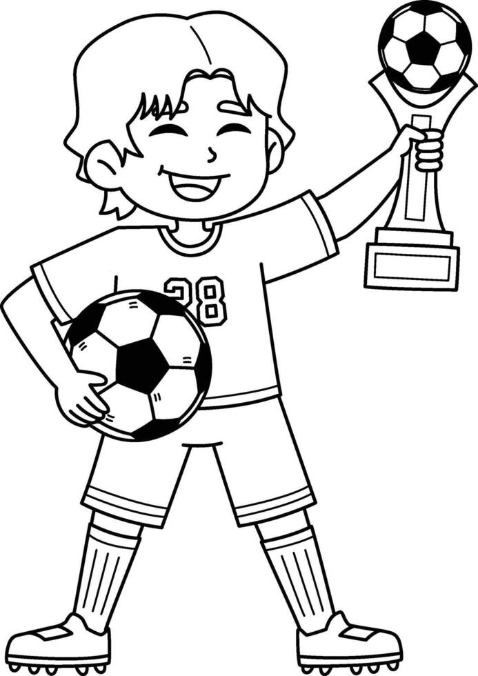 Male Soccer Player with Trophy Isolated Coloring vector