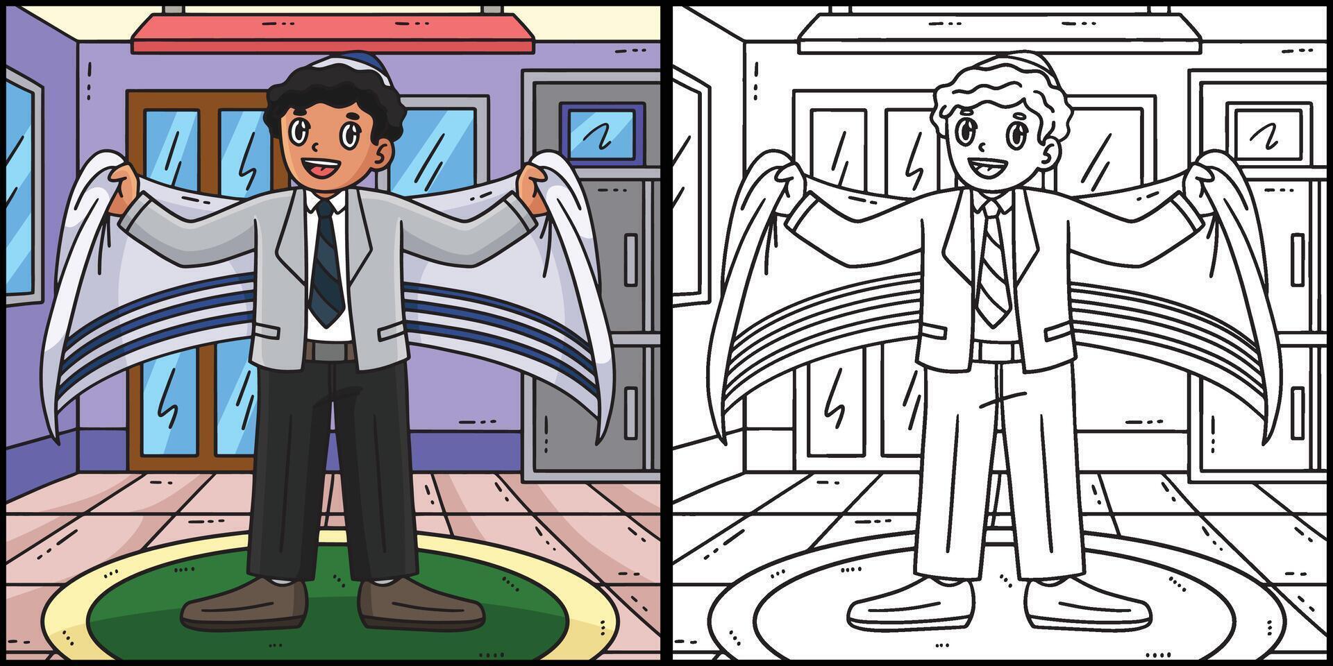 Bar Mitzvah Boy Wearing a Tallit Illustration vector