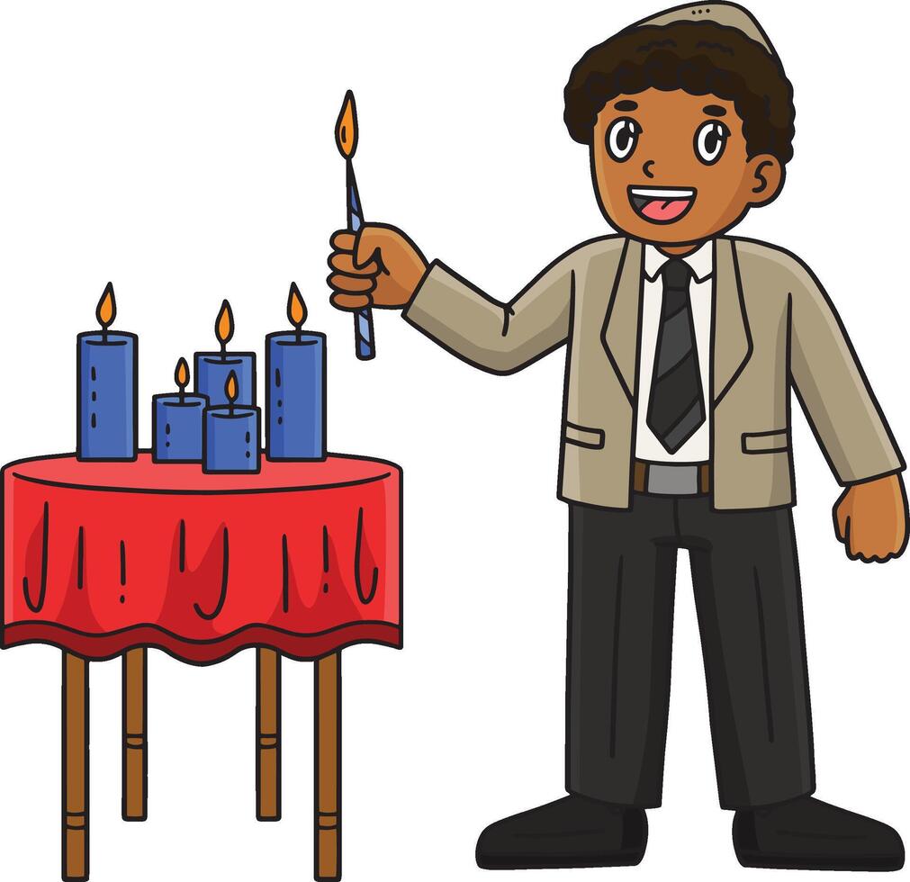 Bar Mitzvah Boy Lighting Candles Cartoon Clipart vector