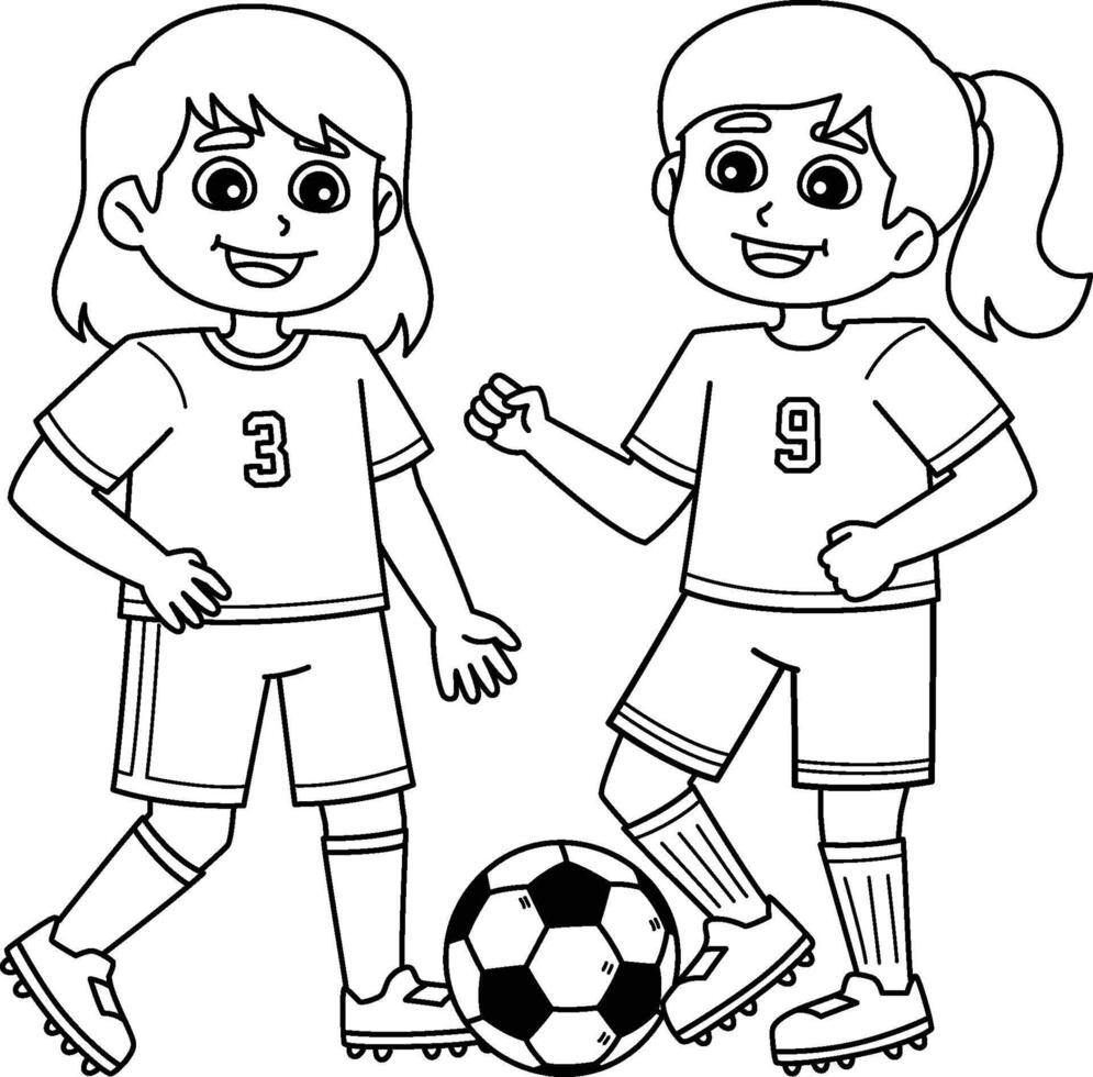 Female Soccer Player Playing Isolated Coloring vector