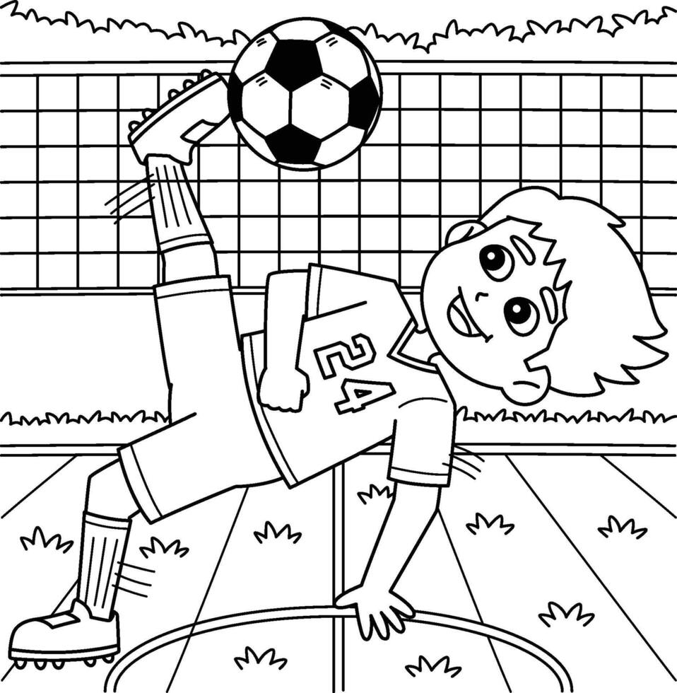 Male Soccer Player Bicycle Kick Coloring Page vector