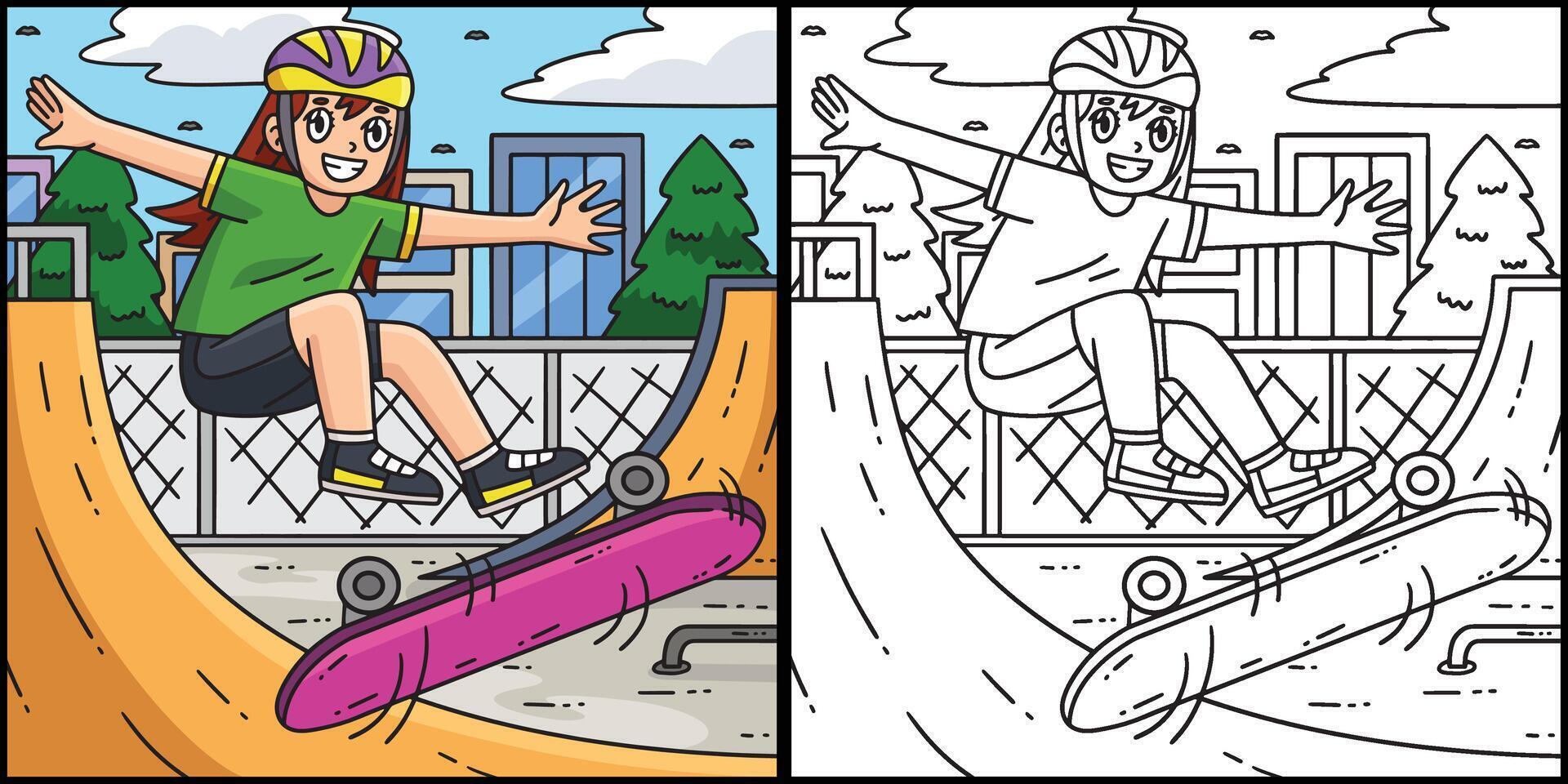 Skateboard Girl Doing a Flip Trick Illustration vector