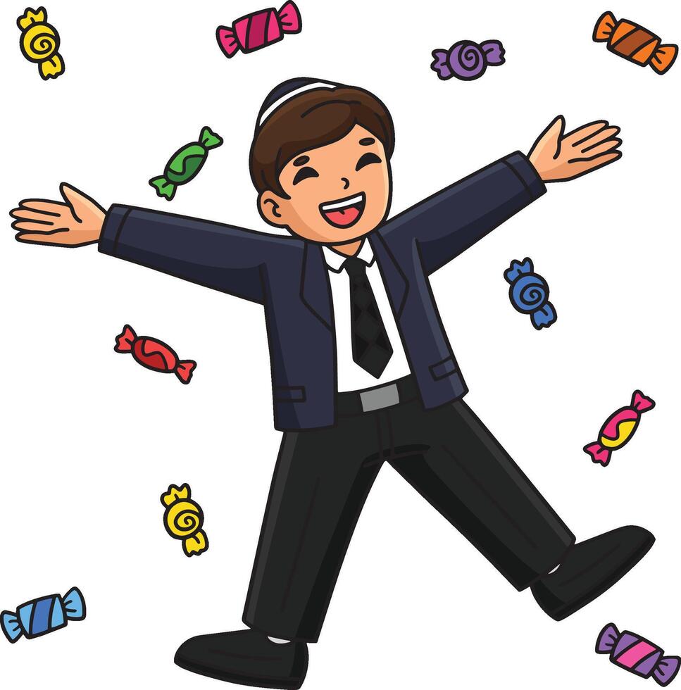 Bar Mitzvah Boy Receiving Candy Shower Clipart vector