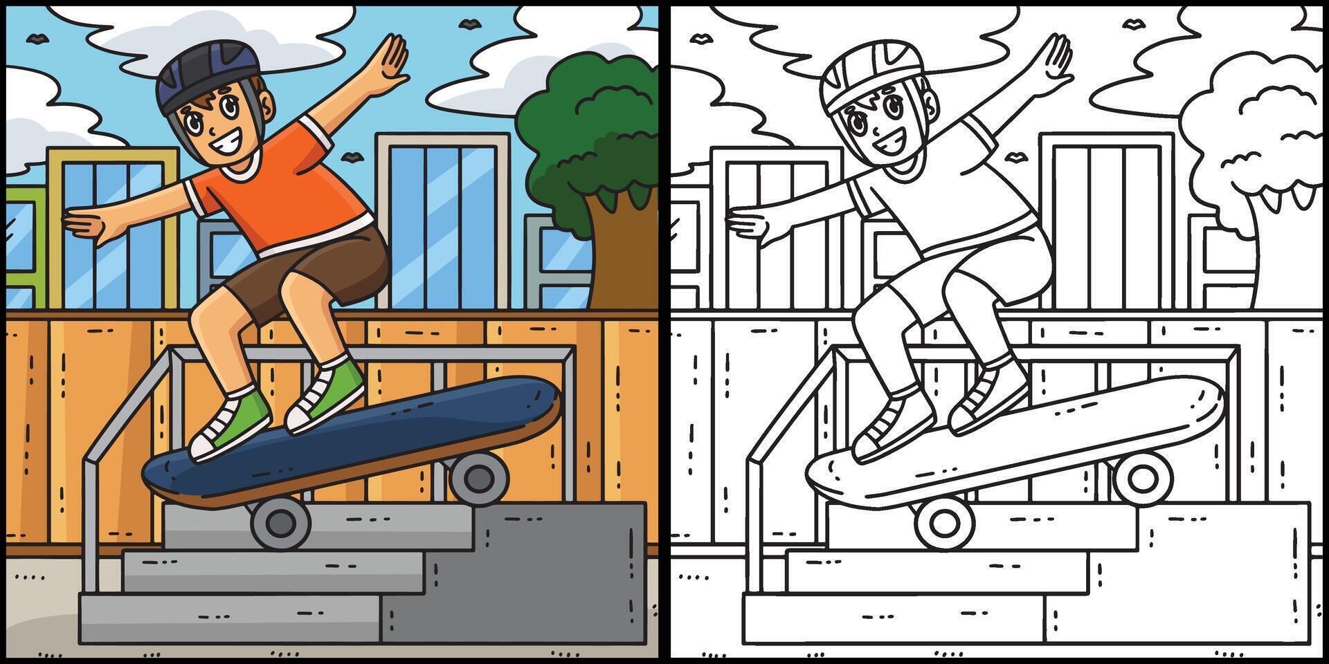 Skateboard Child Jumping Down Stairs Illustration vector