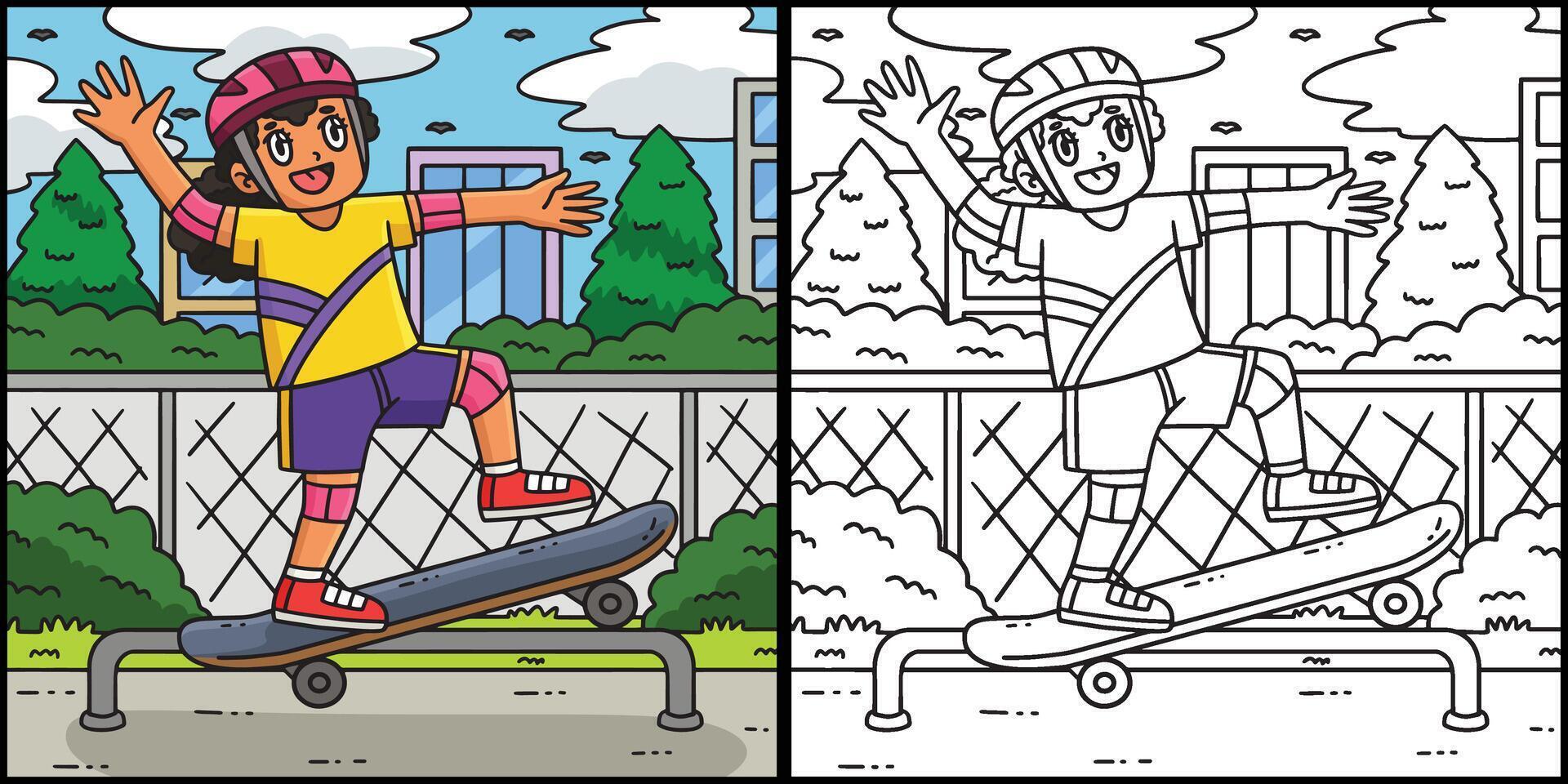 Skateboard Child Grinding on a Rail Illustration vector