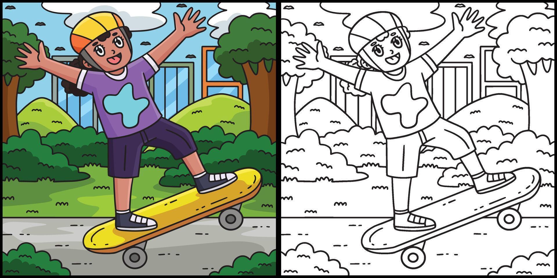 Skateboard Girl Performing an Ollie Illustration vector