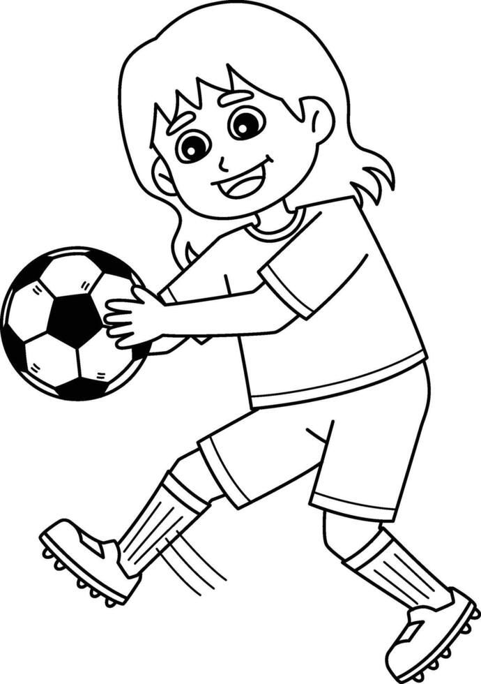 Female Soccer Player Punt Isolated Coloring Page vector