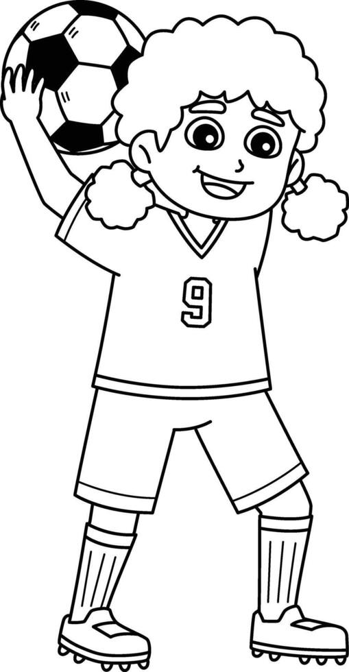 Female Soccer Player Throw In Isolated Coloring vector