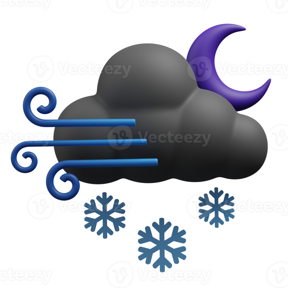 3d render Windy Snowfall night illustration png