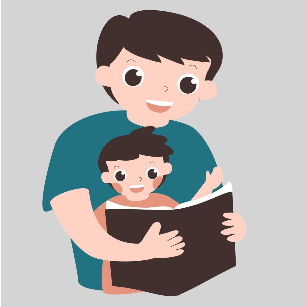 Father and son read a book together vector