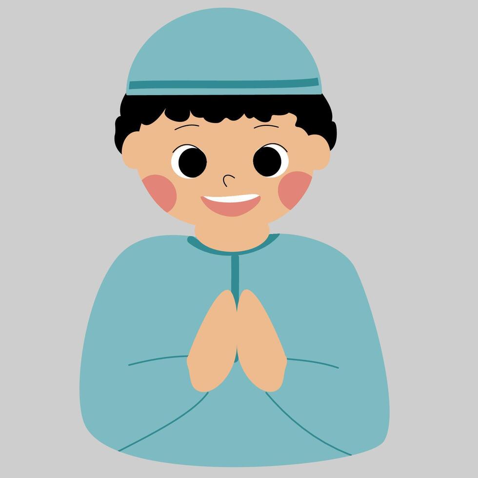 Cute muslim Kid greeting eid mubarak vector