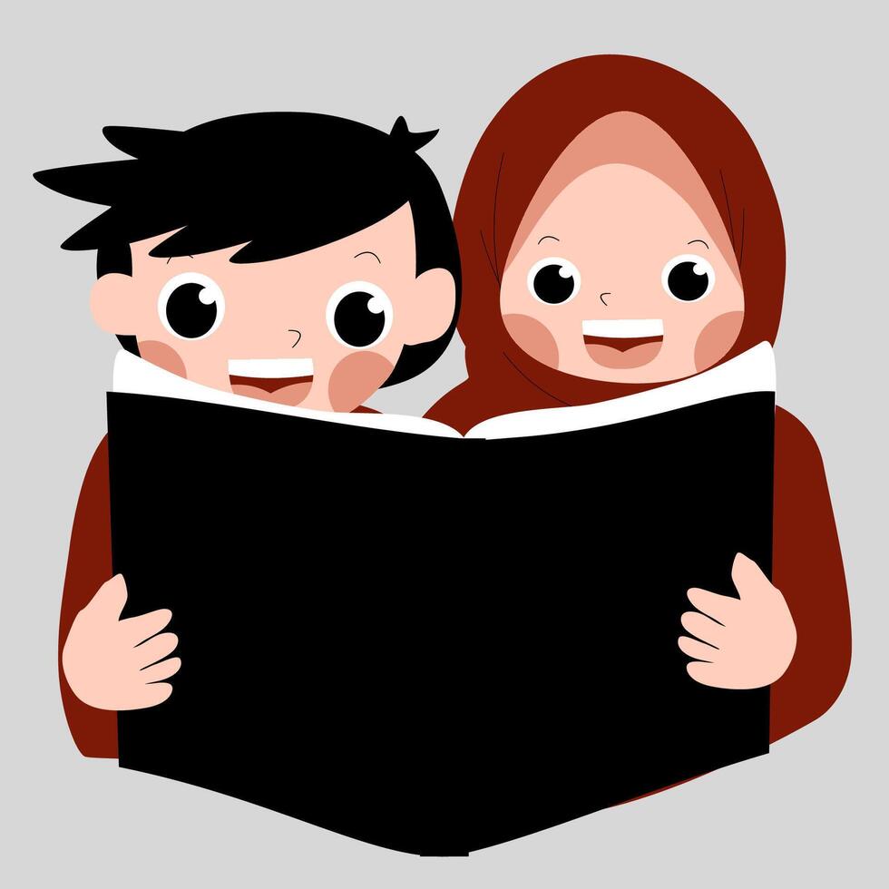 Cartoon children reading book together vector