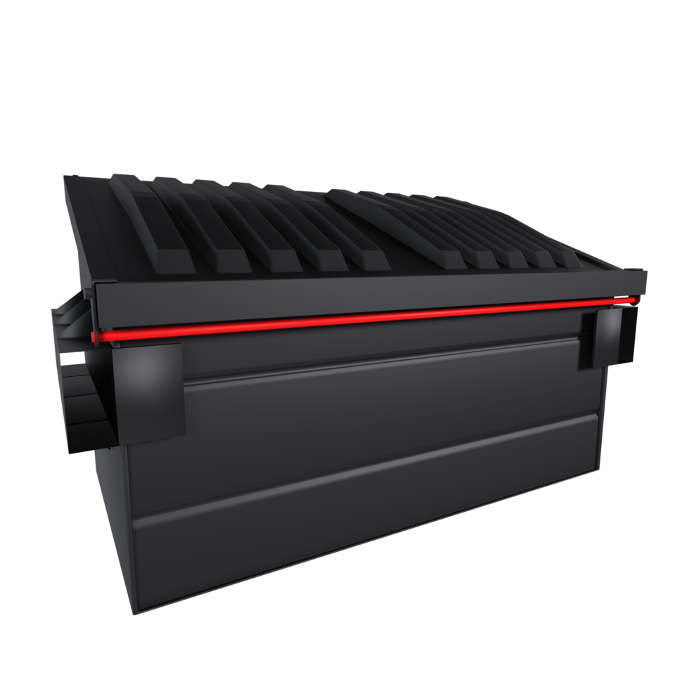 Durable black dumpster with a secure lid for waste management needs png