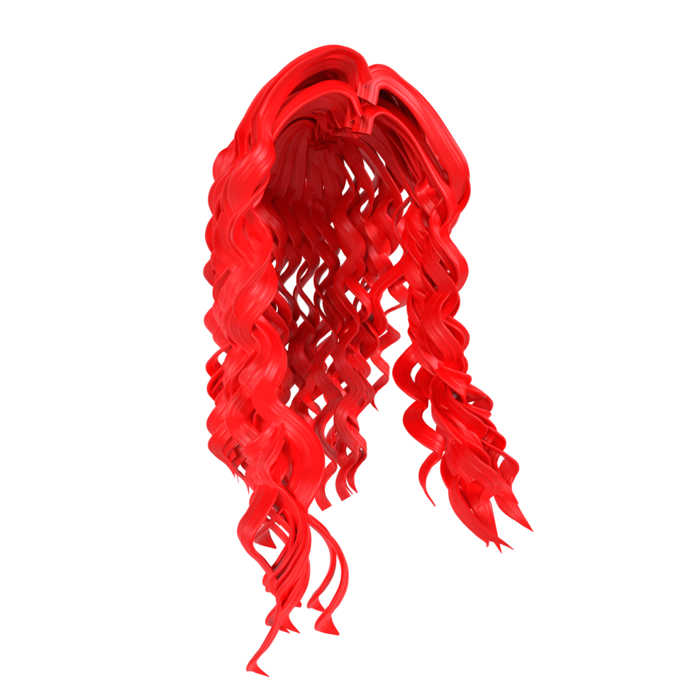 Colorful curly red wig displayed in a studio with plain background png