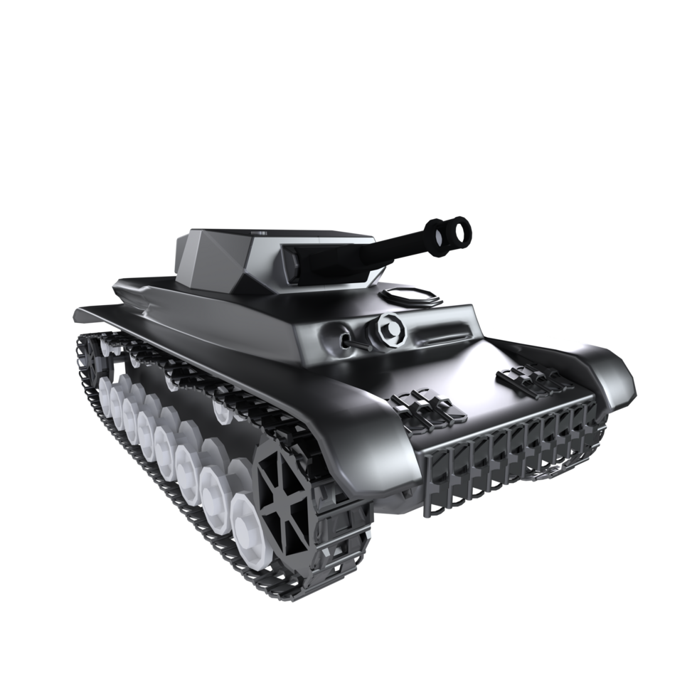 Black toy tank model on a transparent background in playful display png