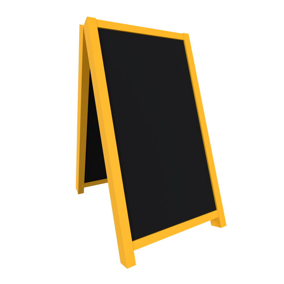 Yellow chalkboard stand placed on a white background for creative use png