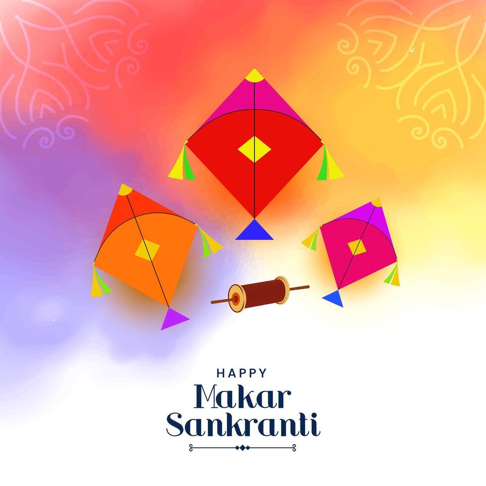 Flying kites makar sankranti festival greeting card vector