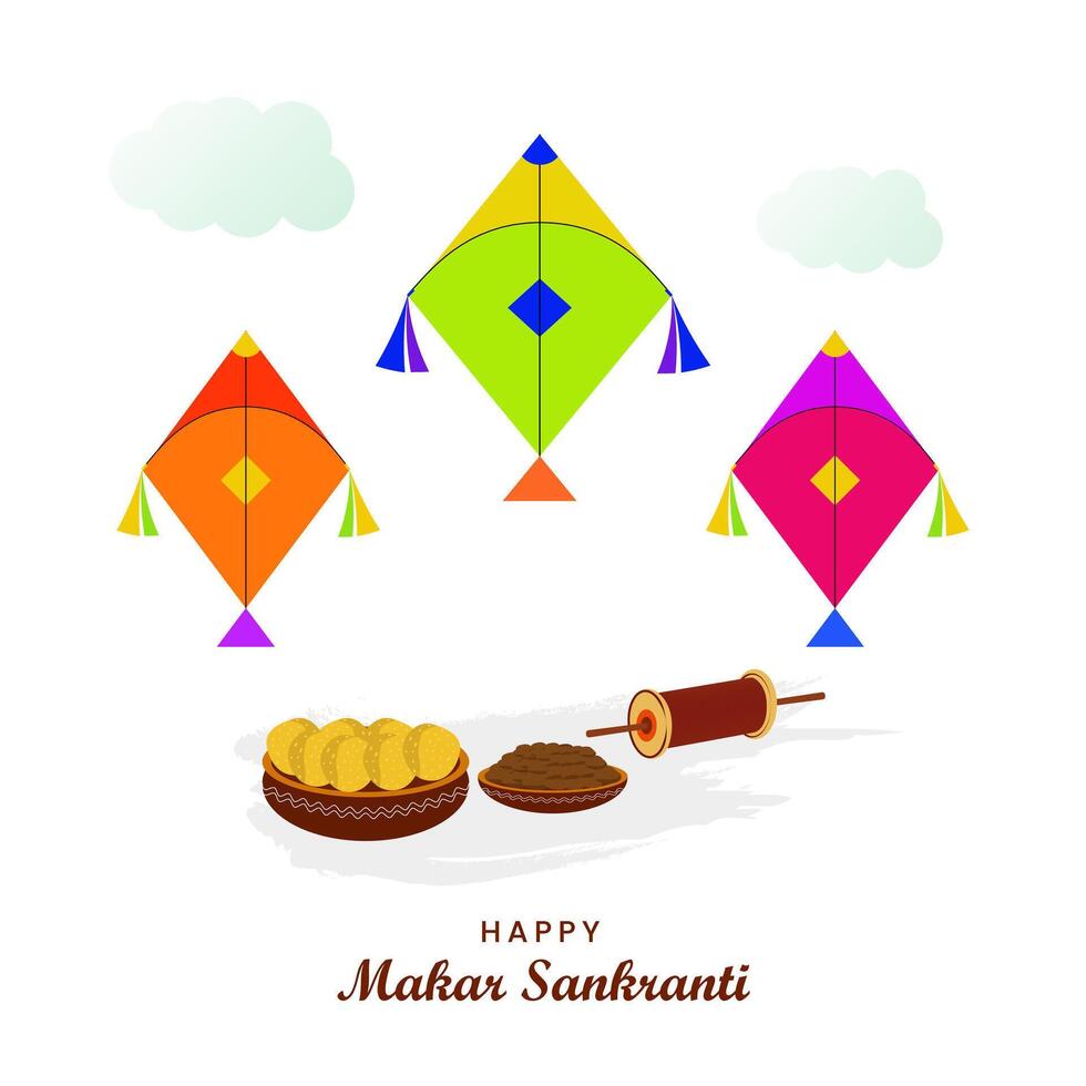 Makar sankranti celebration with colorful kites design vector