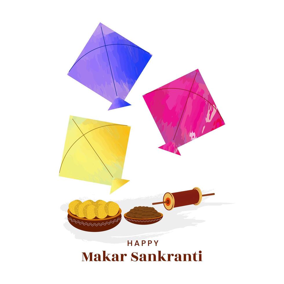 Makar sankranti celebration with colorful kites design vector