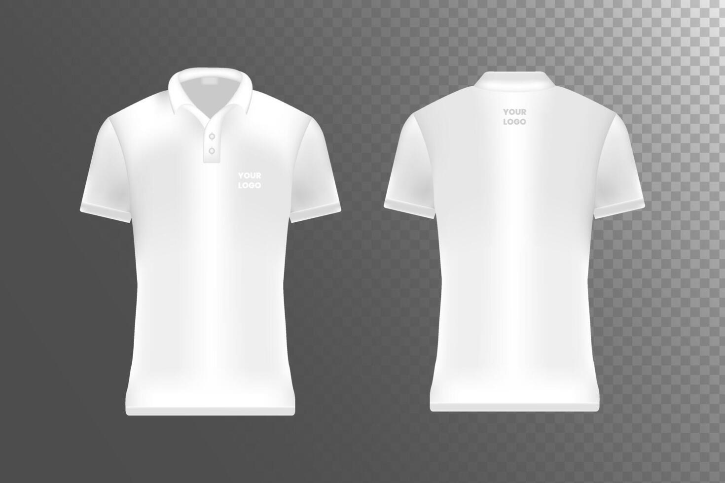 White polo tshirt collection front and back view isolated illustration vector