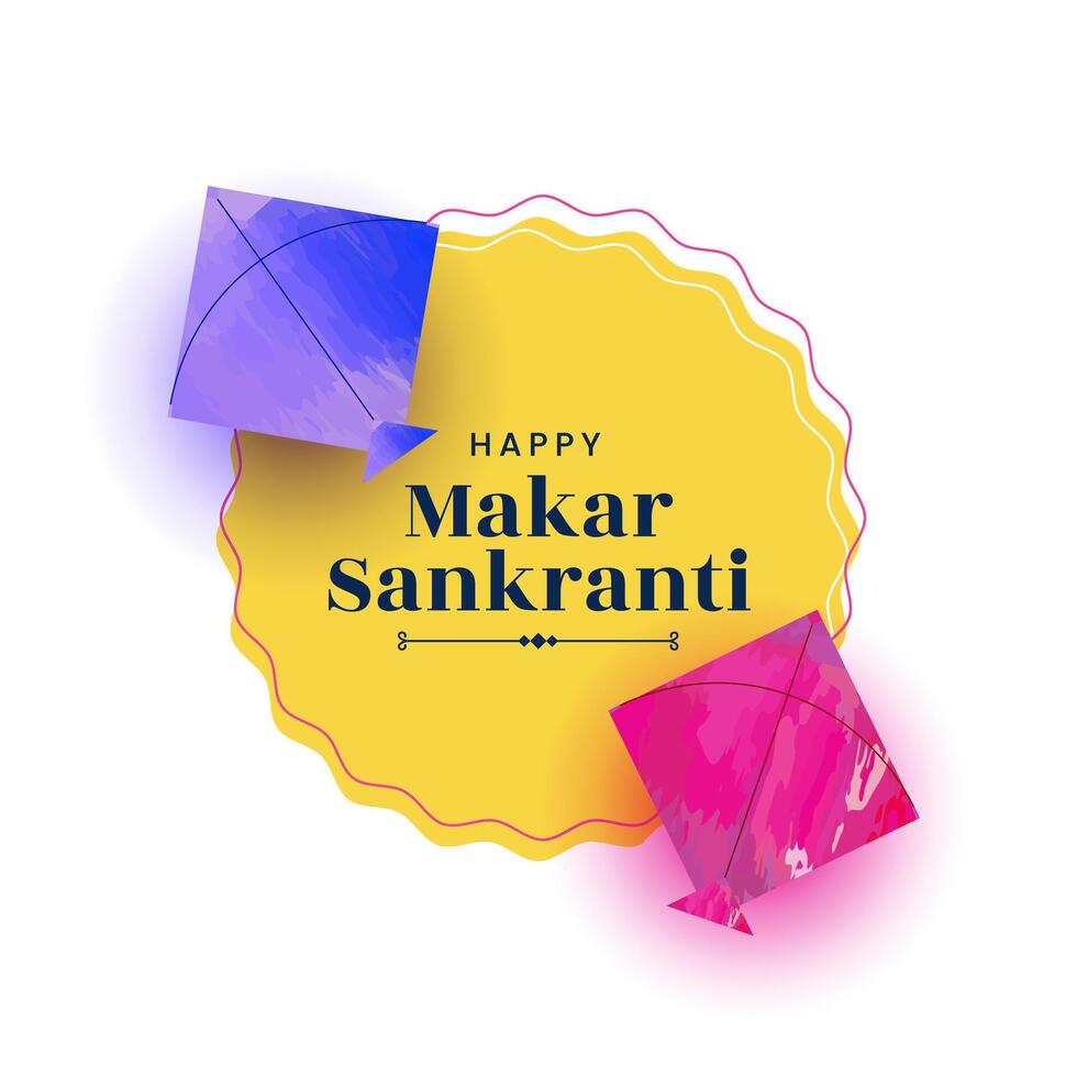 Happy makar sankranti greetings with decorative kites design vector