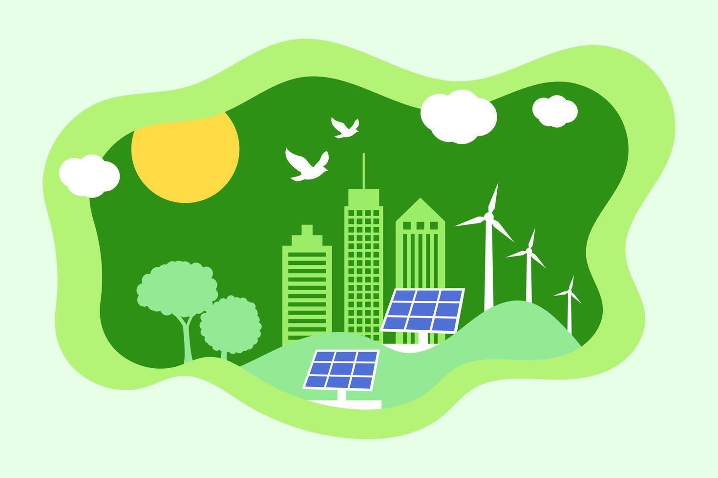 Ecology concept solar panel, wind wheel in paper style vector