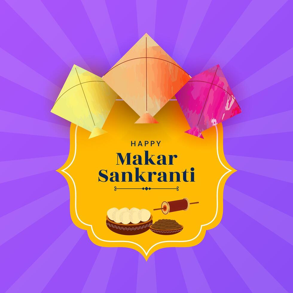 Happy makar sankranti festival background decorated with kites design vector