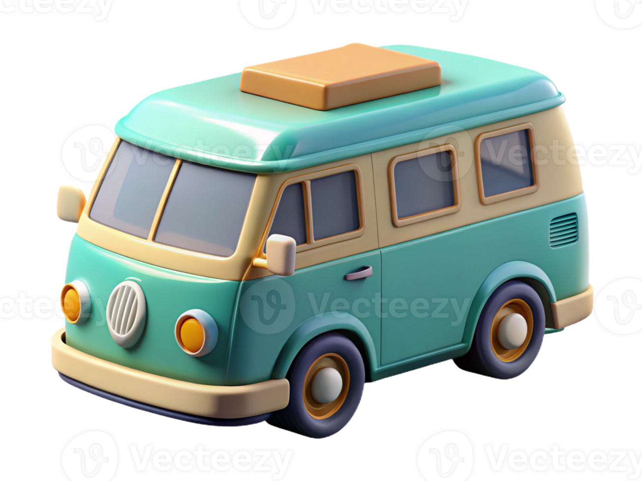 3d cyan and neutral color campervan icon png
