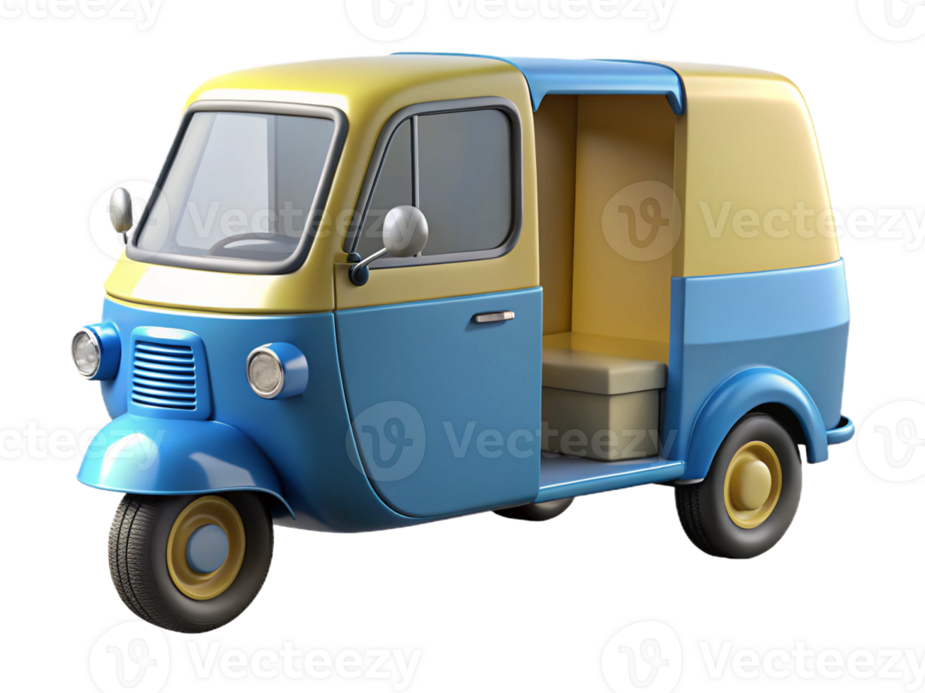 3d blue and yellow bajaj rickshaw icon png