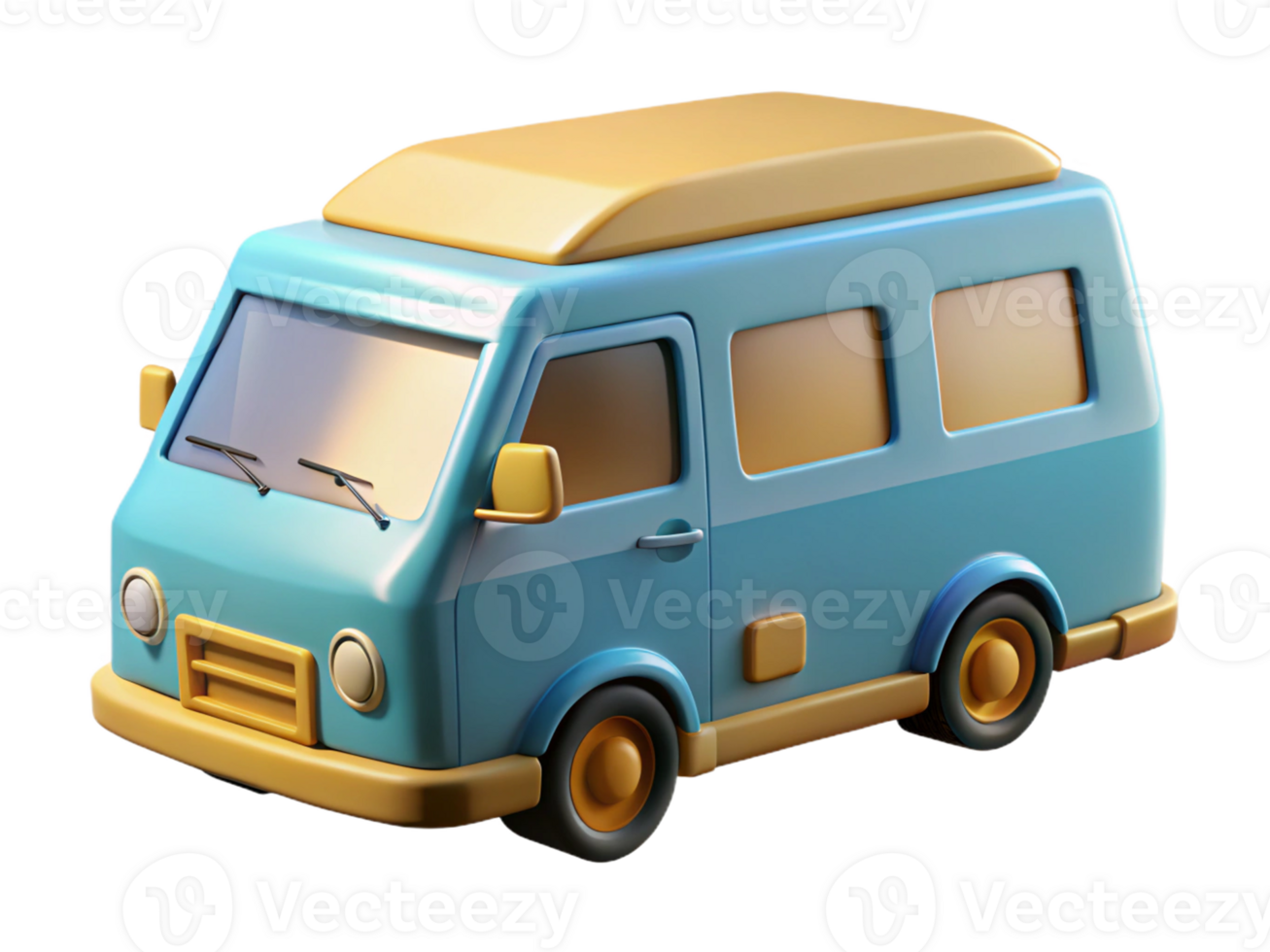 3d blue and yellow campervan icon png