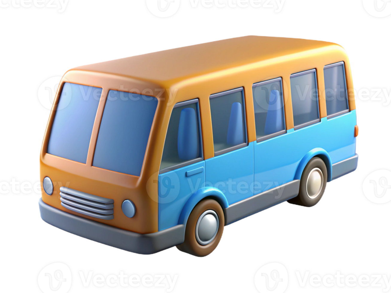 3d orange and blue color bus icon png