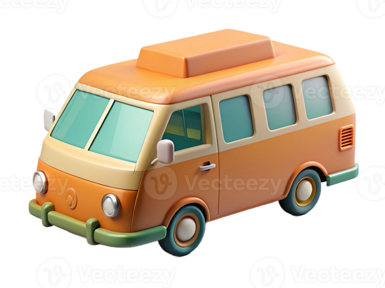 3d green and orange color campervan icon png
