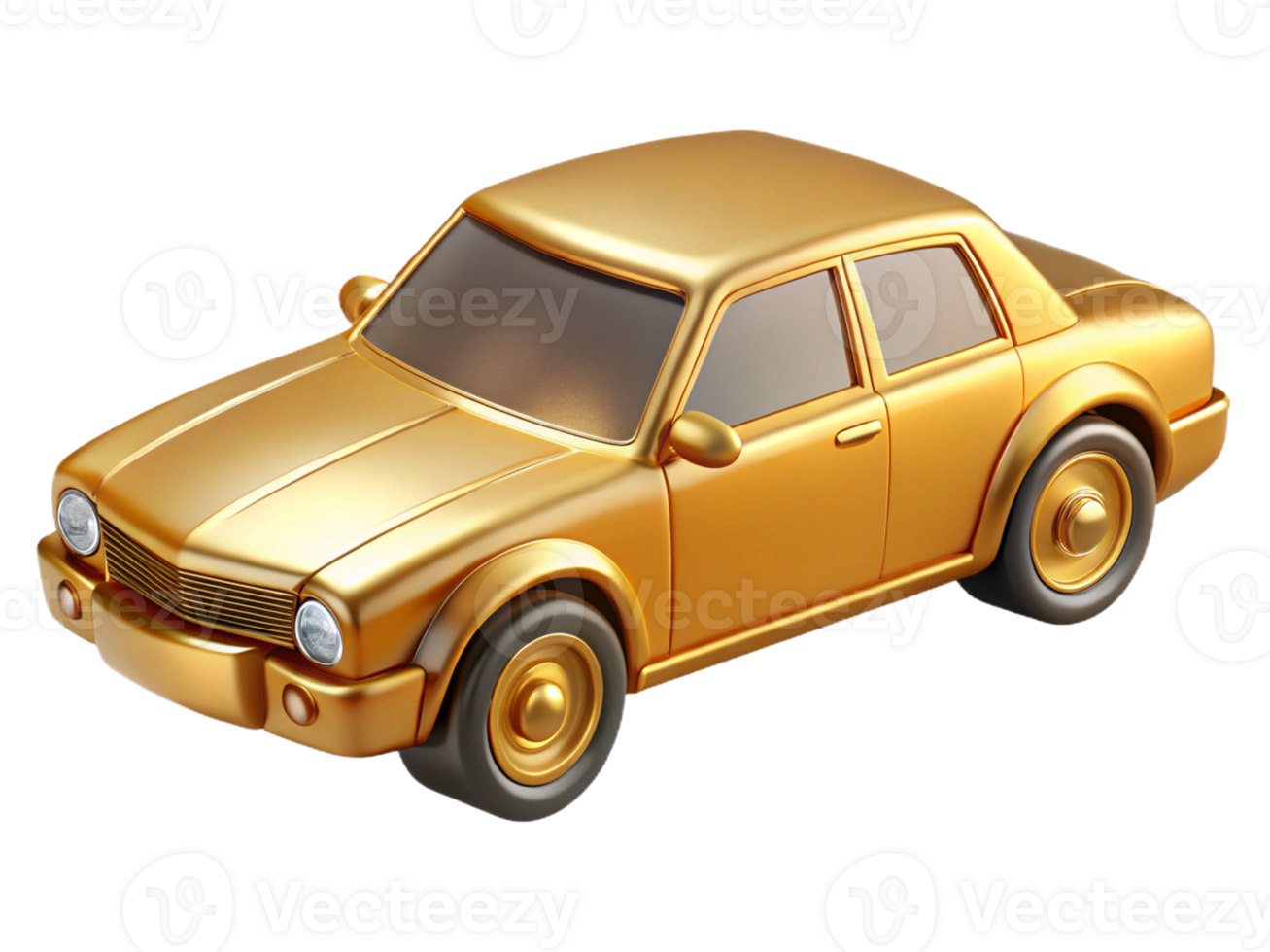 3d golden shiny sedan car icon png