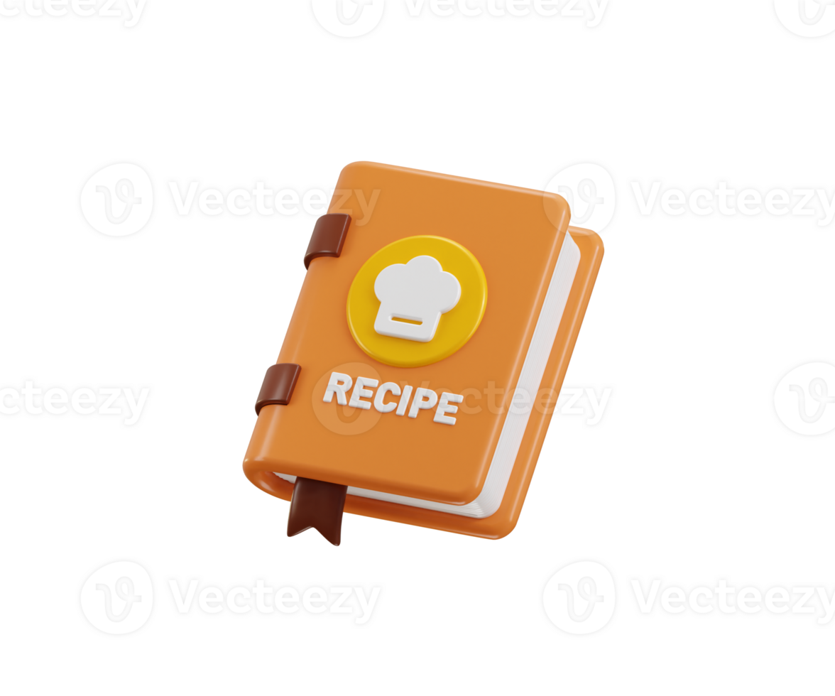 Recipe book icon 3d render concept of food cooking recipe book 3d icon png