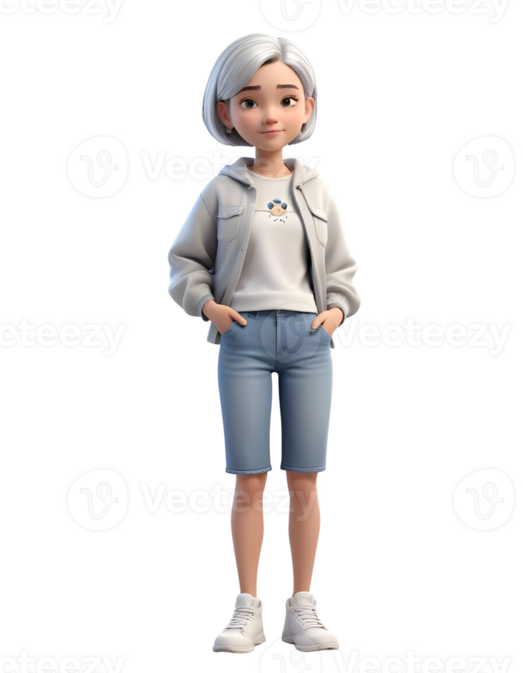 Charming 3D Render of a Stylish Girl png