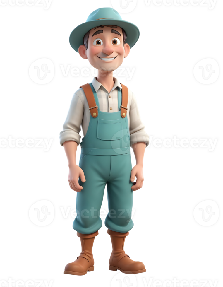 Smiling Cartoon Farmer 3D Render png