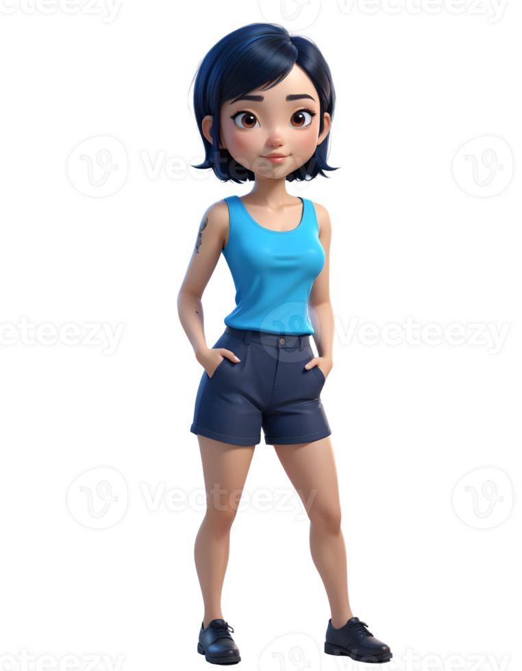 3D Render of a Cute Cartoon Girl, Posing Confidently png