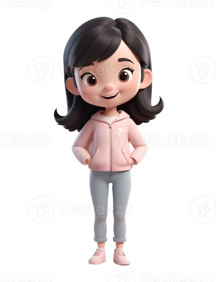 Adorable 3D Render of a Smiling Girl in a Pink Jacket png