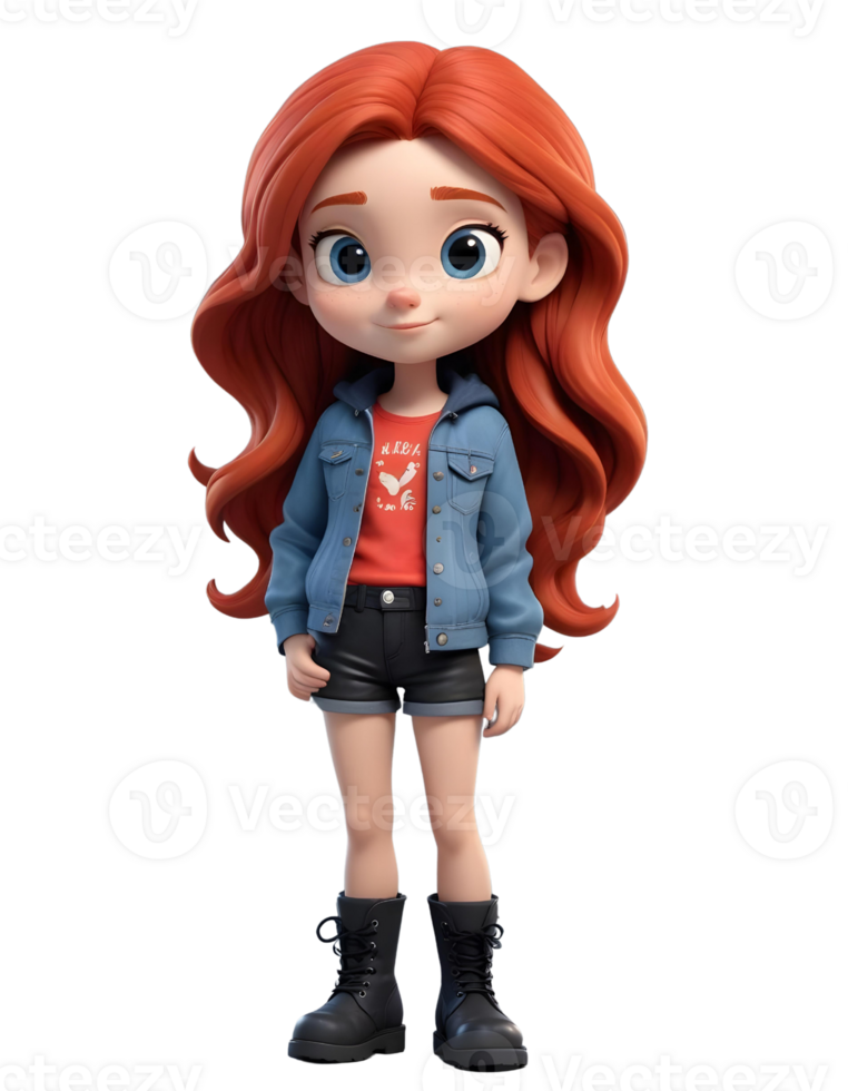 Adorable 3D Render of a Redhead Girl png