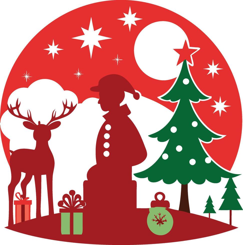 Family Christmas Night in Silhouette Art vector