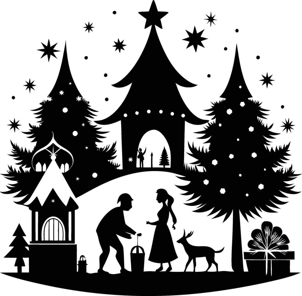 Silhouette of Christmas Eve Celebration vector