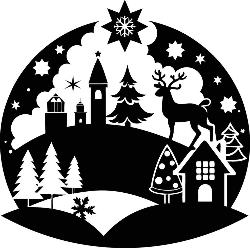 Festive Night with Christmas Tree Silhouette vector