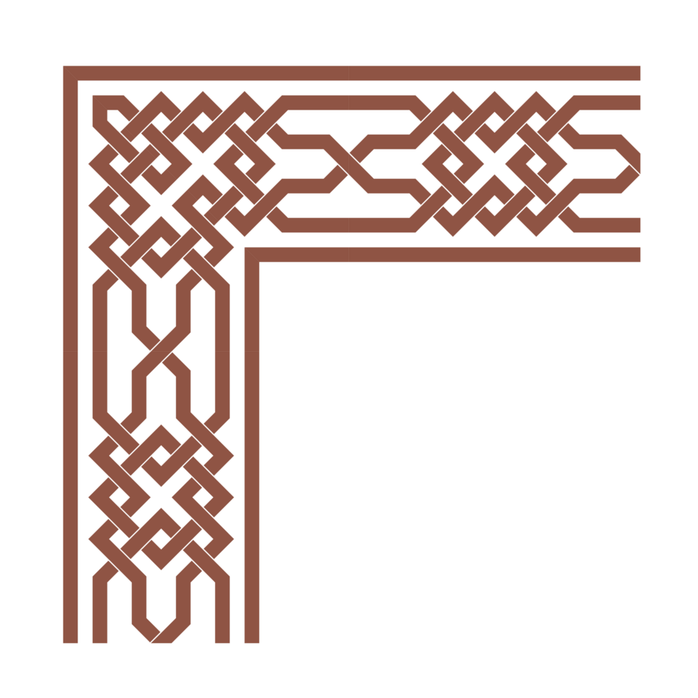 Ornamental border with chain link shape frame corners in Islamic pattern. png