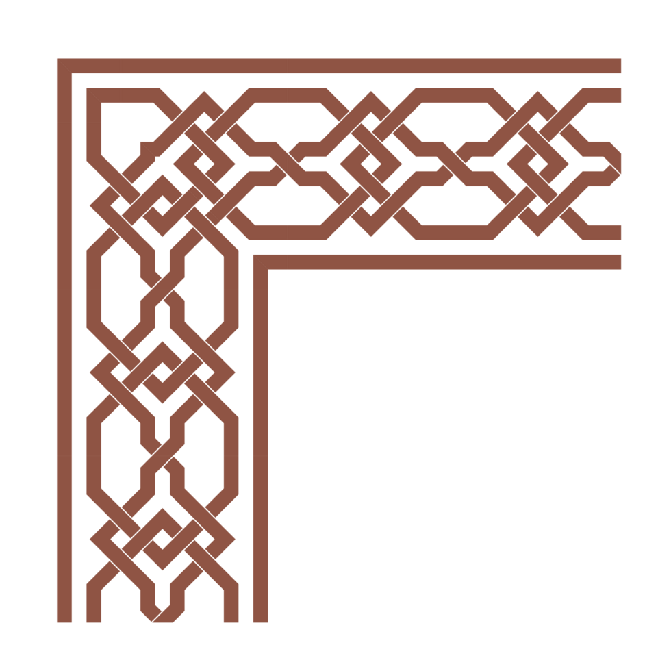 Seamless ornamental border with chain link shape frame corners in Islamic pattern png