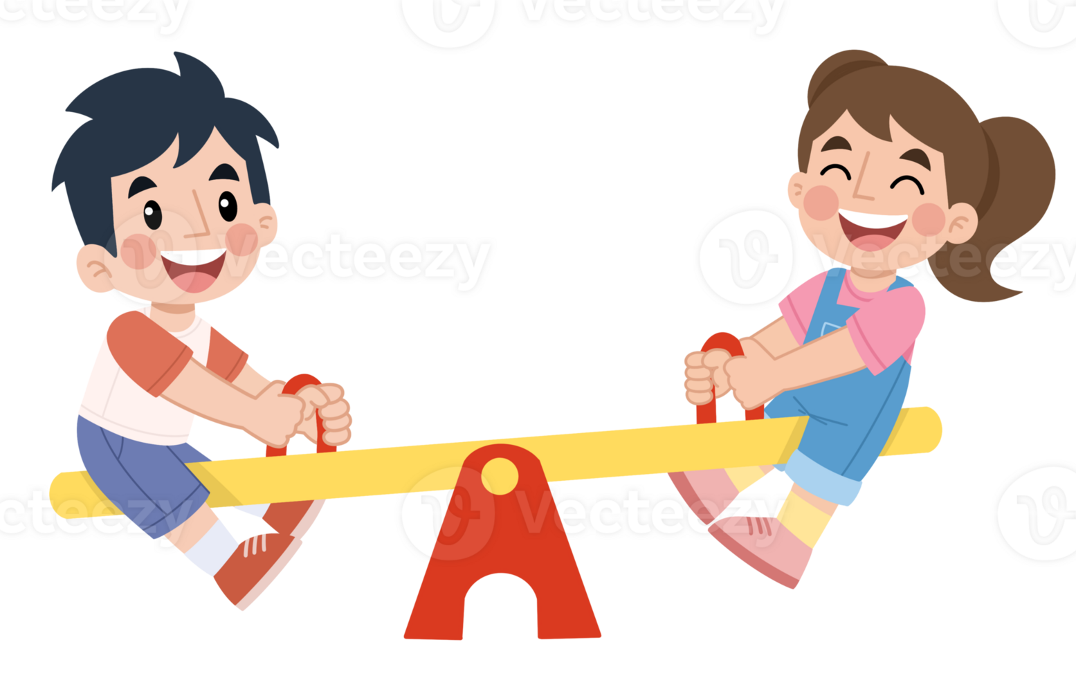 Illustration of little boy and girl playing on a seesaw png