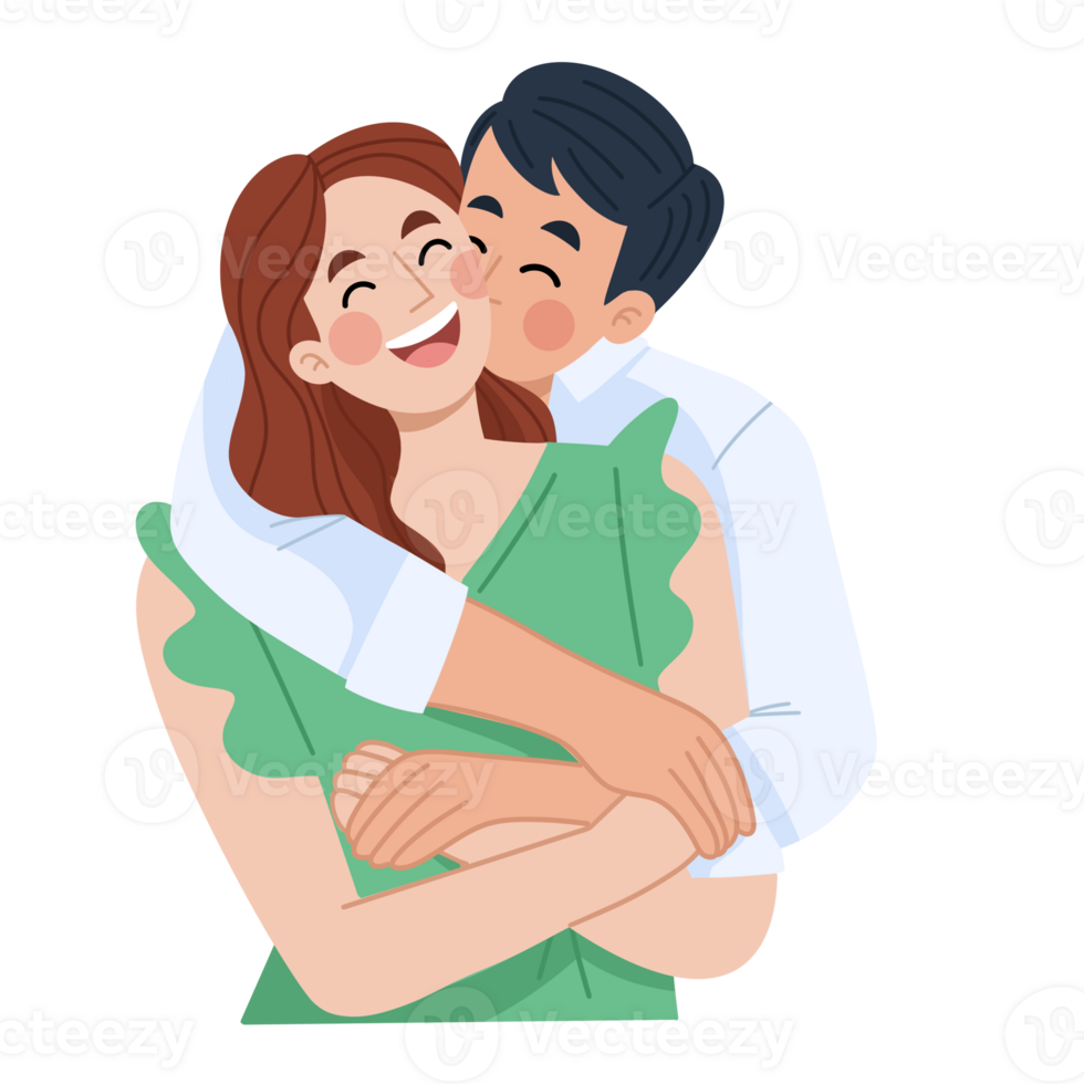 Illustration of cute happy couple hugging. png