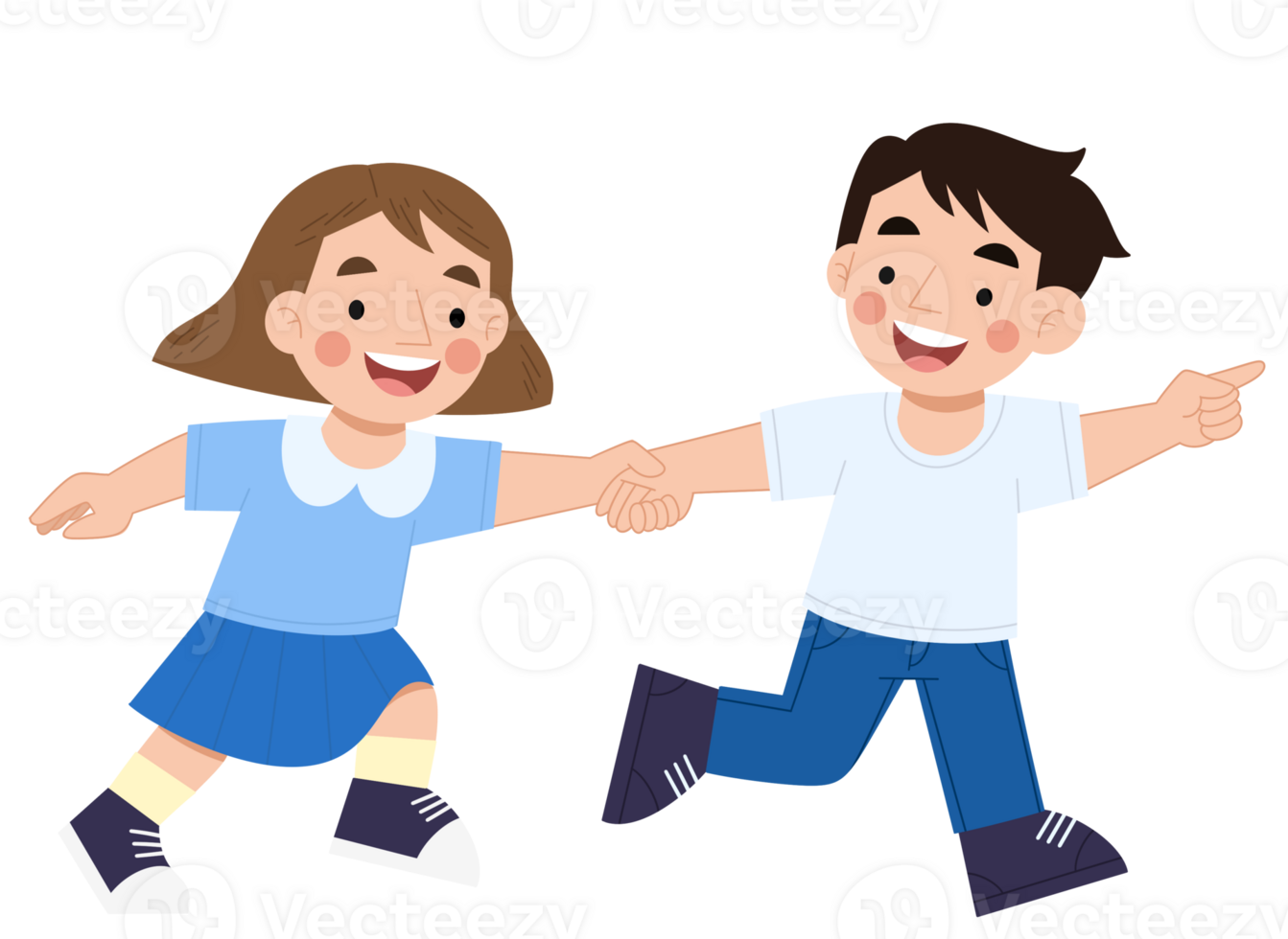 Illustration of boy and girl running together png