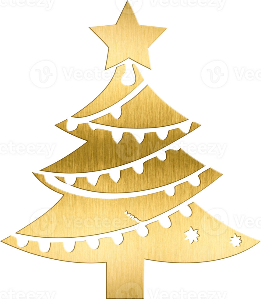Golden Christmas Tree with Star and Garland Decoration Elegant Holiday Icon for Festive Graphics, Greeting Cards, and Digital Designs Ideal for Adding a Luxurious and Seasonal png