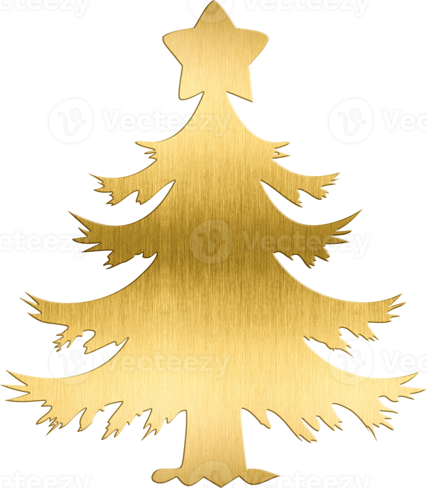 Christmas Tree with Star Topper in Golden Metallic Finish Elegant Festive Icon for Holiday Decor, Greeting Cards, and Seasonal Branding Perfect for Adding a Luxurious Touch to Christmas Celebrations png
