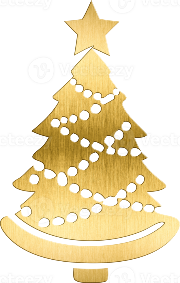 Golden Christmas Tree with Garland Decoration Traditional Holiday Icon for Festive Cards, Winter Branding, and Seasonal Invitations Ideal for Adding a Luxurious and Warm png